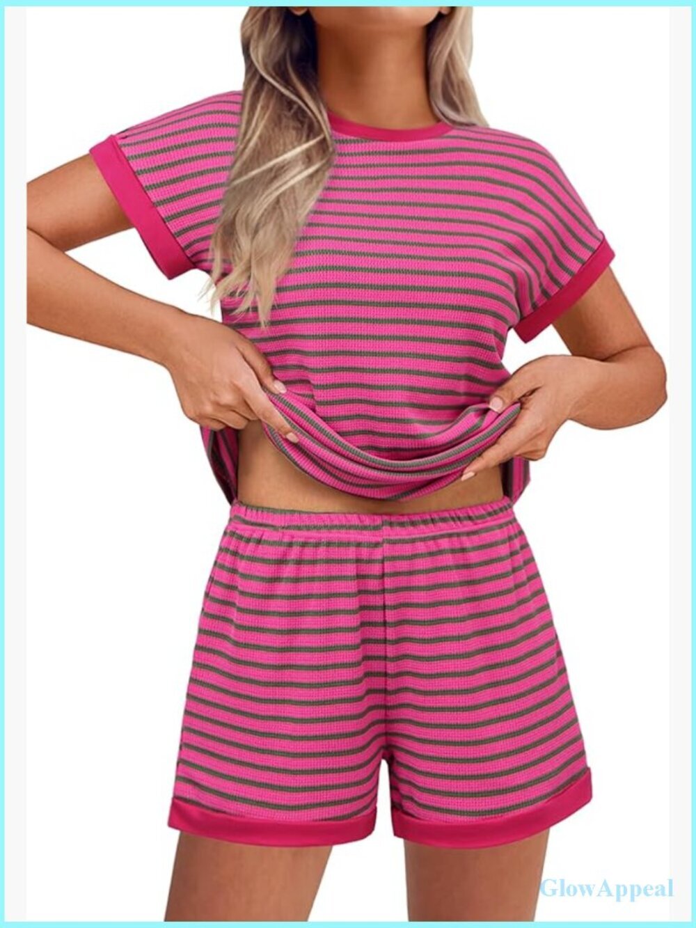 Women's Striped Knit T-Shirt & Shorts Matching Lounge Set Summer Outfits